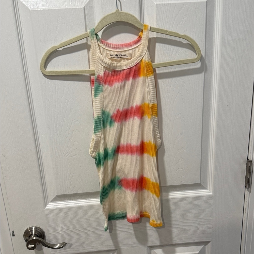 We The Free Cream Ribbed Tank Top with Pink, Yellow & Green Tie-Dye